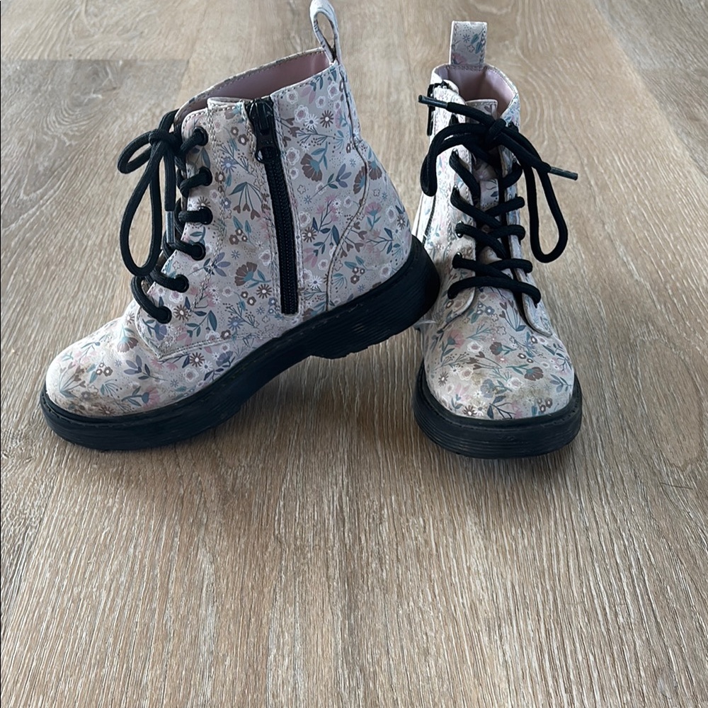 Floral Lace-Up Boots with Black Laces